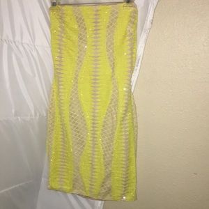 Sequin yellow and nude mini dress